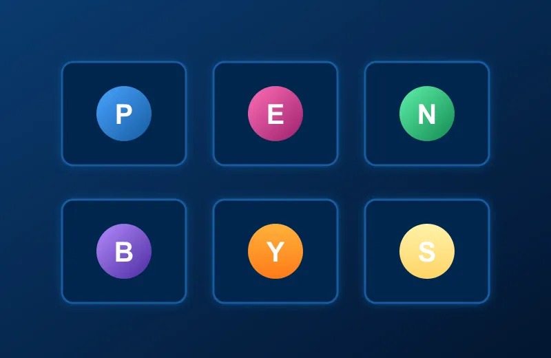 Sześć neonowych plakietek studiów gier w casino AMPM
